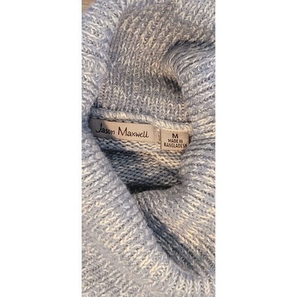 Jason Maxwell Blue Long Sleeve Cowl Neck Knit Sweater Size Medium - Picture 5 of 10